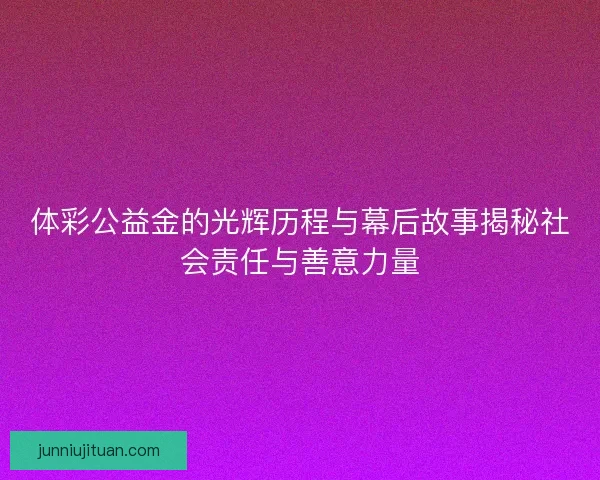 体彩公益金的光辉历程与幕后故事揭秘社会责任与善意力量 体彩公益金的光辉历程与幕后故事揭秘社会责任与善意力量